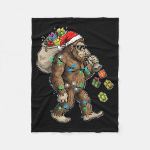 Funny Bigfoot Christmas Tree Lights Xmas Boys Mens Fleece Blanket