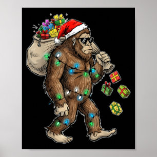 Funny Bigfoot Christmas Tree Lights Xmas Boys Mens Poster