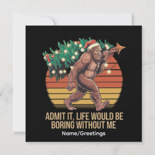 Funny Bigfoot Christmas Tree Retro Sunset Mythical Invitation