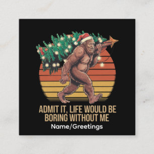 Funny Bigfoot Christmas Tree Retro Sunset Mythical Square Business Card