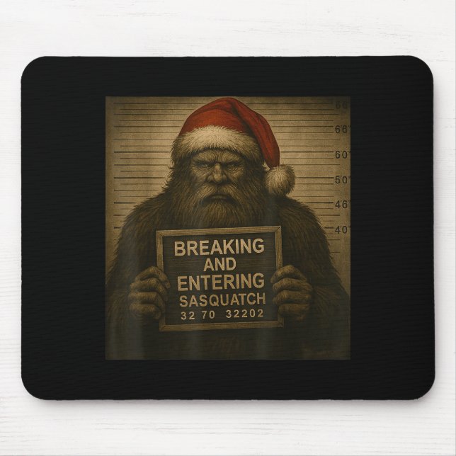 Funny Bigfoot Christmas – Xmas Sasquatch Mugshot  Mouse Mat (Front)