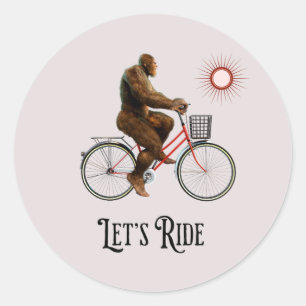 Funny Bigfoot Cycling Adventure Retro Classic Round Sticker