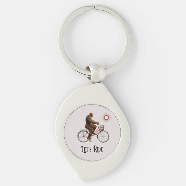 Funny Bigfoot Cycling Adventure Retro Key Ring (Front)