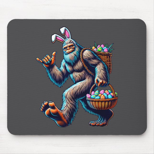 Funny Bigfoot Easter Bunny - Sasquatch With Easter Mouse Mat (Front)