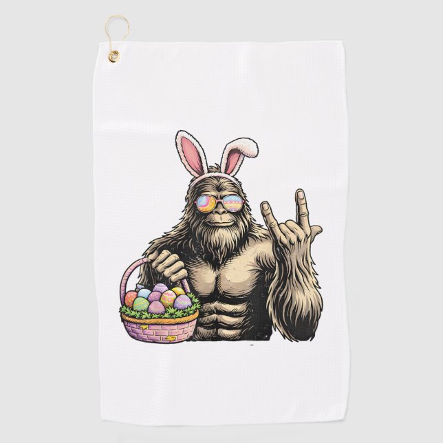Funny Bigfoot Easter Egg Rock Sasquatch Easter Day Golf Towel (Front)
