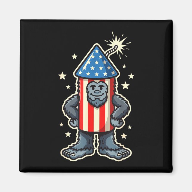 Funny bigfoot firework 4th of july sasquatch magnet (Front)