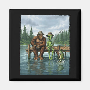 Funny Bigfoot Fishing Mens Alien Sasquatch Fishing Magnet