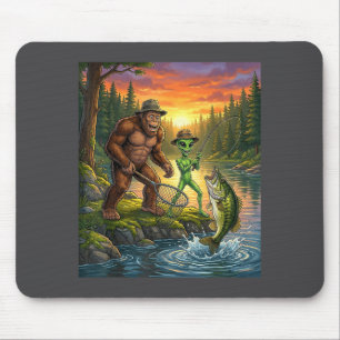 Funny Bigfoot Fishing Mens Alien Sasquatch Fishing Mouse Mat