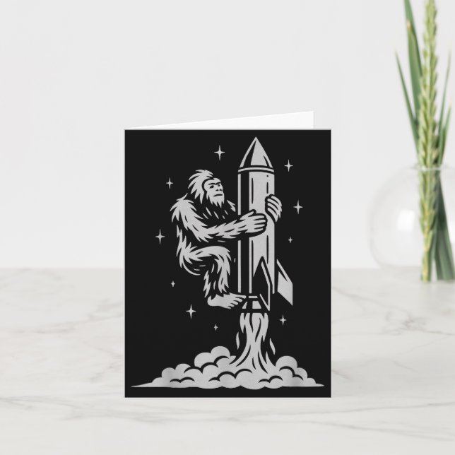 Funny Bigfoot Flying Into Space With Stars And Cos Card (Front)