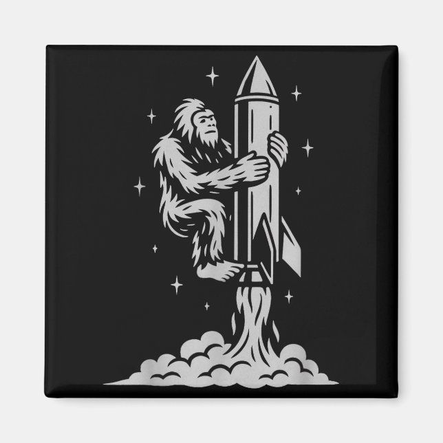 Funny Bigfoot Flying Into Space With Stars And Cos Magnet (Front)