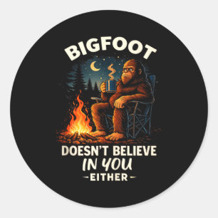 Funny bigfoot for men & women camping hiking classic round sticker