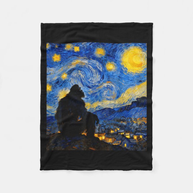 Funny Bigfoot Graphic Van Gogh Style Sasquatch Sta Fleece Blanket (Front)