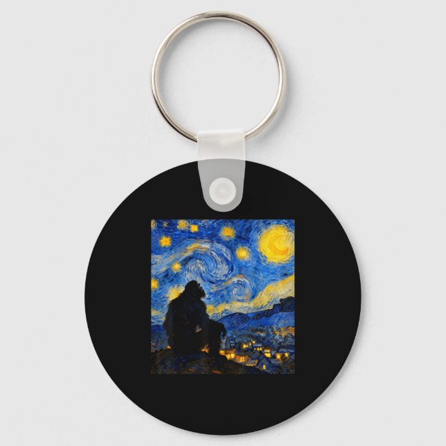 Funny Bigfoot Graphic Van Gogh Style Sasquatch Sta Key Ring (Front)