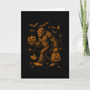 Funny Bigfoot Halloween With Pumpkin And Spooky Vi Card