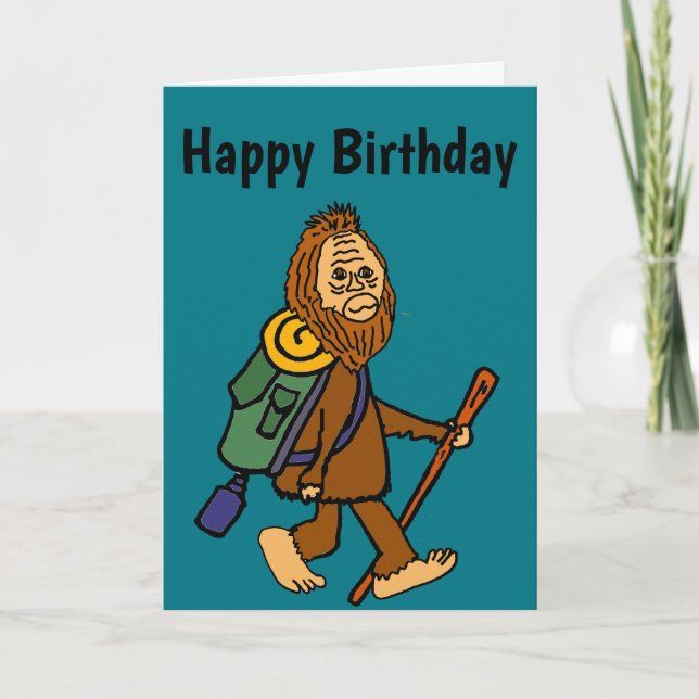 Funny Bigfoot Hiking Cartoon Card (Front)
