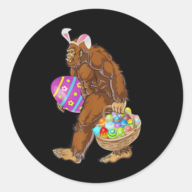 Funny Bigfoot Hunting Easter Eggs  Classic Round Sticker (Front)
