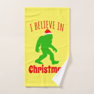 Funny Bigfoot I Believe In Christmas       Hand Towel