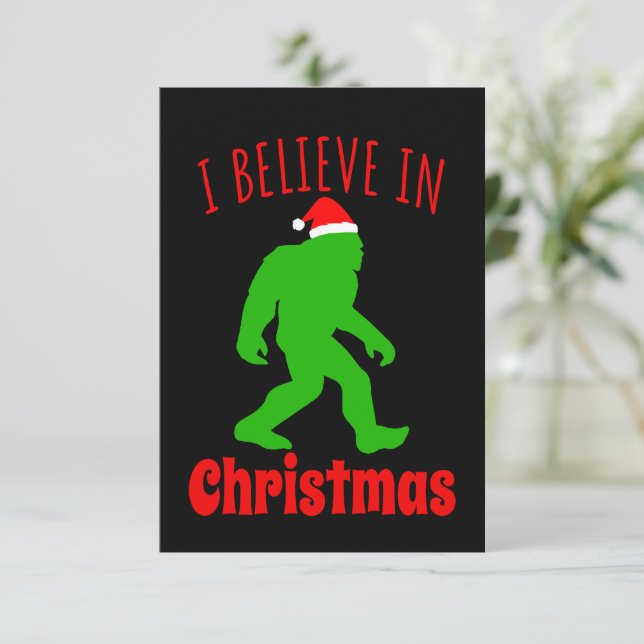 Funny Bigfoot I Believe In Christmas   Thank You Card (Standing Front)