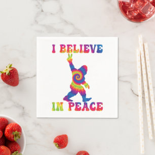Funny Bigfoot I Believe In Peace Napkin