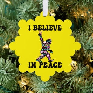 Funny Bigfoot I Believe In Peace Tree Decoration Card