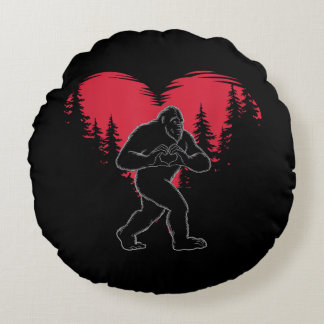 Funny Bigfoot in Love Heart Happy Valentine's Day Round Cushion