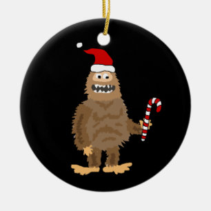 Funny Bigfoot in Santa hat Christmas Cartoon Ceramic Tree Decoration