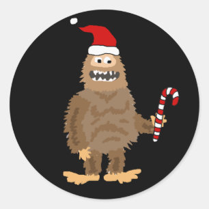 Funny Bigfoot in Santa hat Christmas Cartoon Classic Round Sticker
