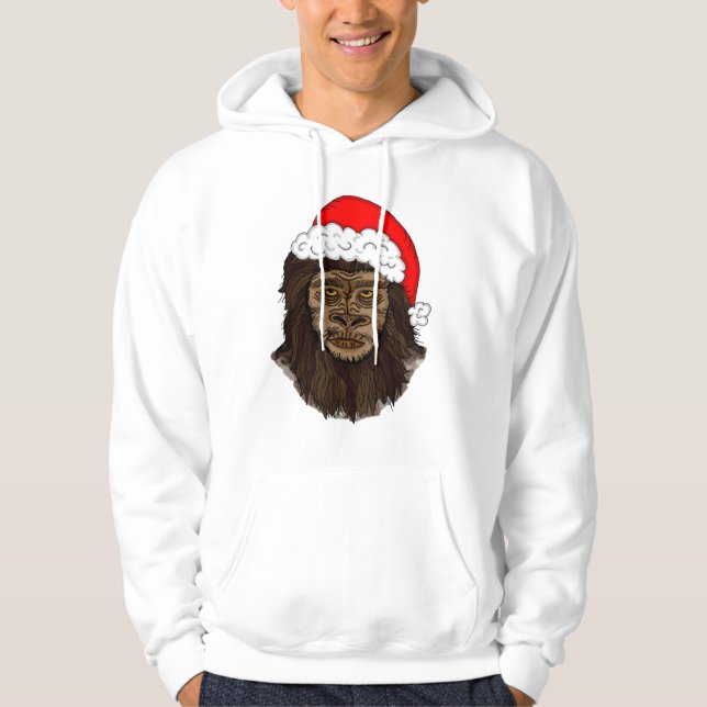 Funny Bigfoot In Santa Hat Sasquatch Humour Hoodie (Front)