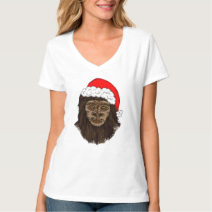 Funny Bigfoot In Santa Hat Sasquatch Humour T-Shirt