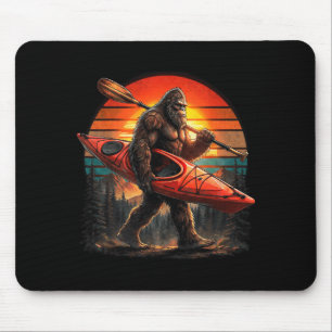 Funny bigfoot kayaking retro sunset sasquatch mouse mat