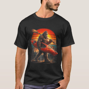 Funny bigfoot kayaking retro sunset sasquatch T-Shirt