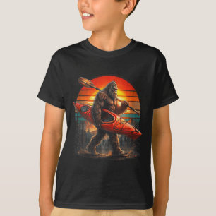 Funny bigfoot kayaking retro sunset sasquatch T-Shirt