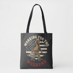 Funny Bigfoot Labour Day Shirt Blue Collar US Flag Tote Bag