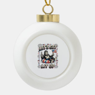 Funny Bigfoot Let’s Get Lit Up Patriotic Ceramic Ball Christmas Ornament