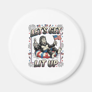 Funny Bigfoot Let’s Get Lit Up Patriotic Magnet