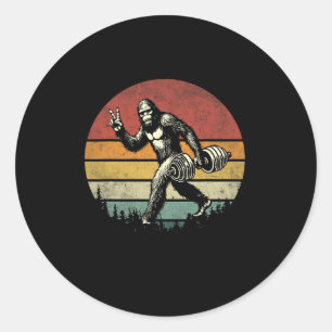 Funny Bigfoot Lifting Gym Retro Bigfoot Sasquatch  Classic Round Sticker