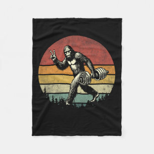 Funny Bigfoot Lifting Gym Retro Bigfoot Sasquatch  Fleece Blanket