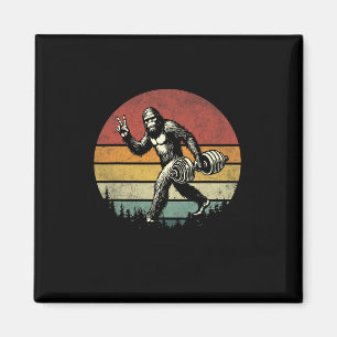 Funny Bigfoot Lifting Gym Retro Bigfoot Sasquatch  Magnet