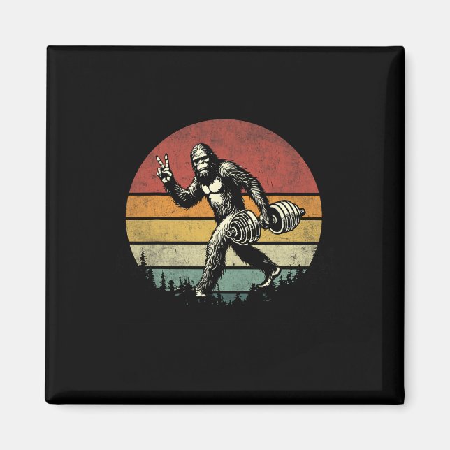 Funny Bigfoot Lifting Gym Retro Bigfoot Sasquatch  Magnet (Front)