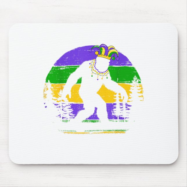 Funny Bigfoot Mardi Gras Sasquatch Artwork Mouse Mat (Front)