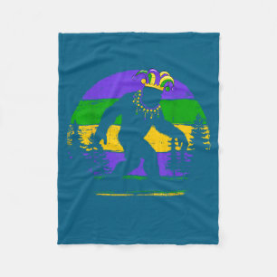 Funny Bigfoot Mardi Gras Sasquatch Graphic Art Fleece Blanket
