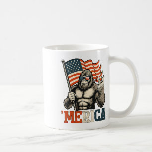 Funny Bigfoot Merica Rock Usa Flag Patriotic 4th O Coffee Mug