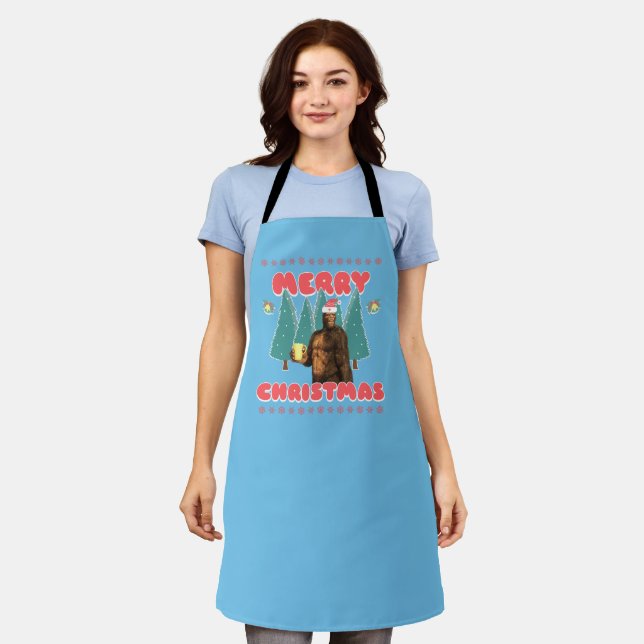 Funny Bigfoot - Merry Christmas Apron (Worn)