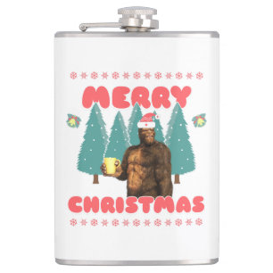 Funny Bigfoot - Merry Christmas Hip Flask