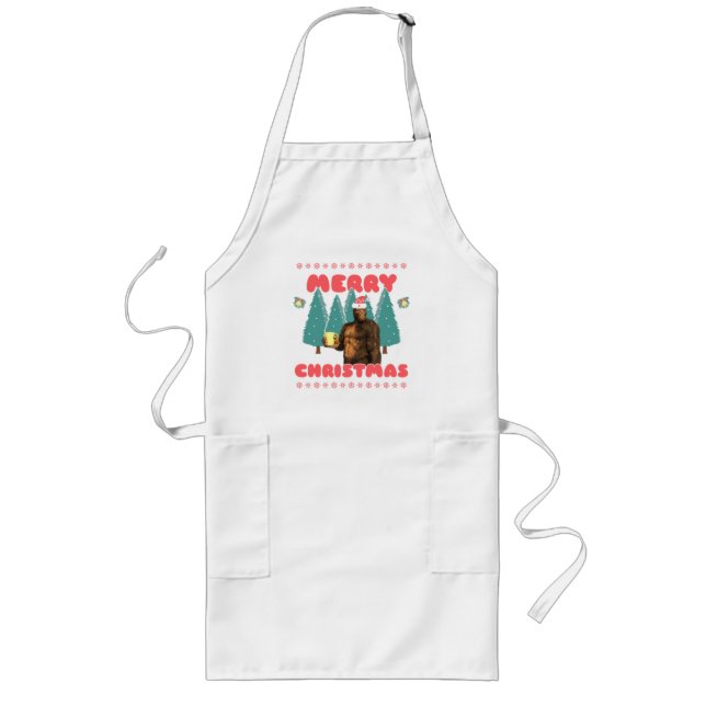 Funny Bigfoot - Merry Christmas Long Apron (Front)