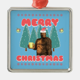 Funny Bigfoot - Merry Christmas Metal Tree Decoration