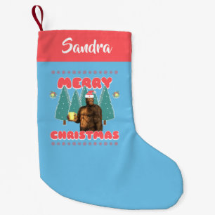 Funny Bigfoot - Merry Christmas Personalised Small Christmas Stocking