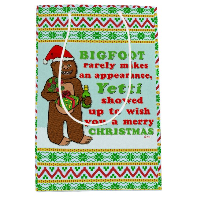 Funny Bigfoot Merry Christmas Sasquatch Pun Medium Gift Bag (Front)