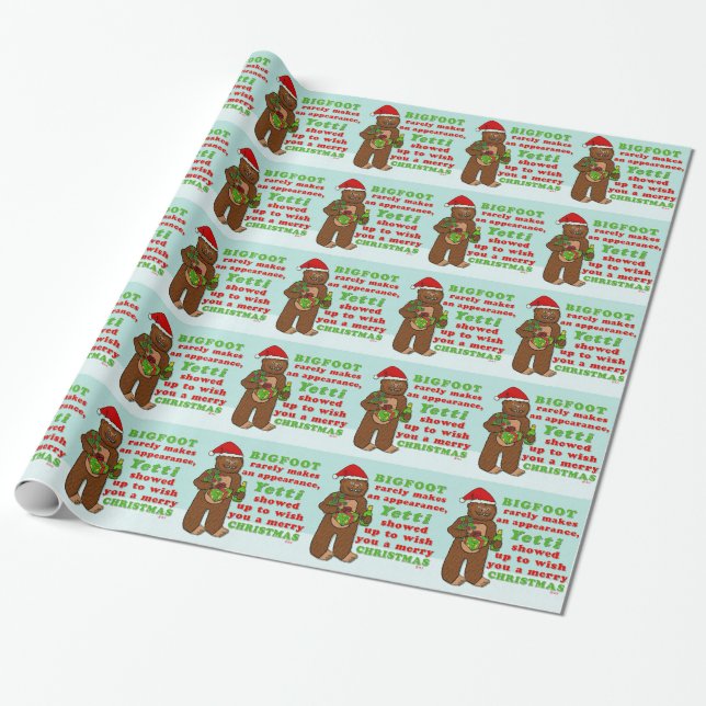 Funny Bigfoot Merry Christmas Sasquatch Pun Wrapping Paper (Unrolled)