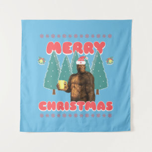 Funny Bigfoot - Merry Christmas Tapestry
